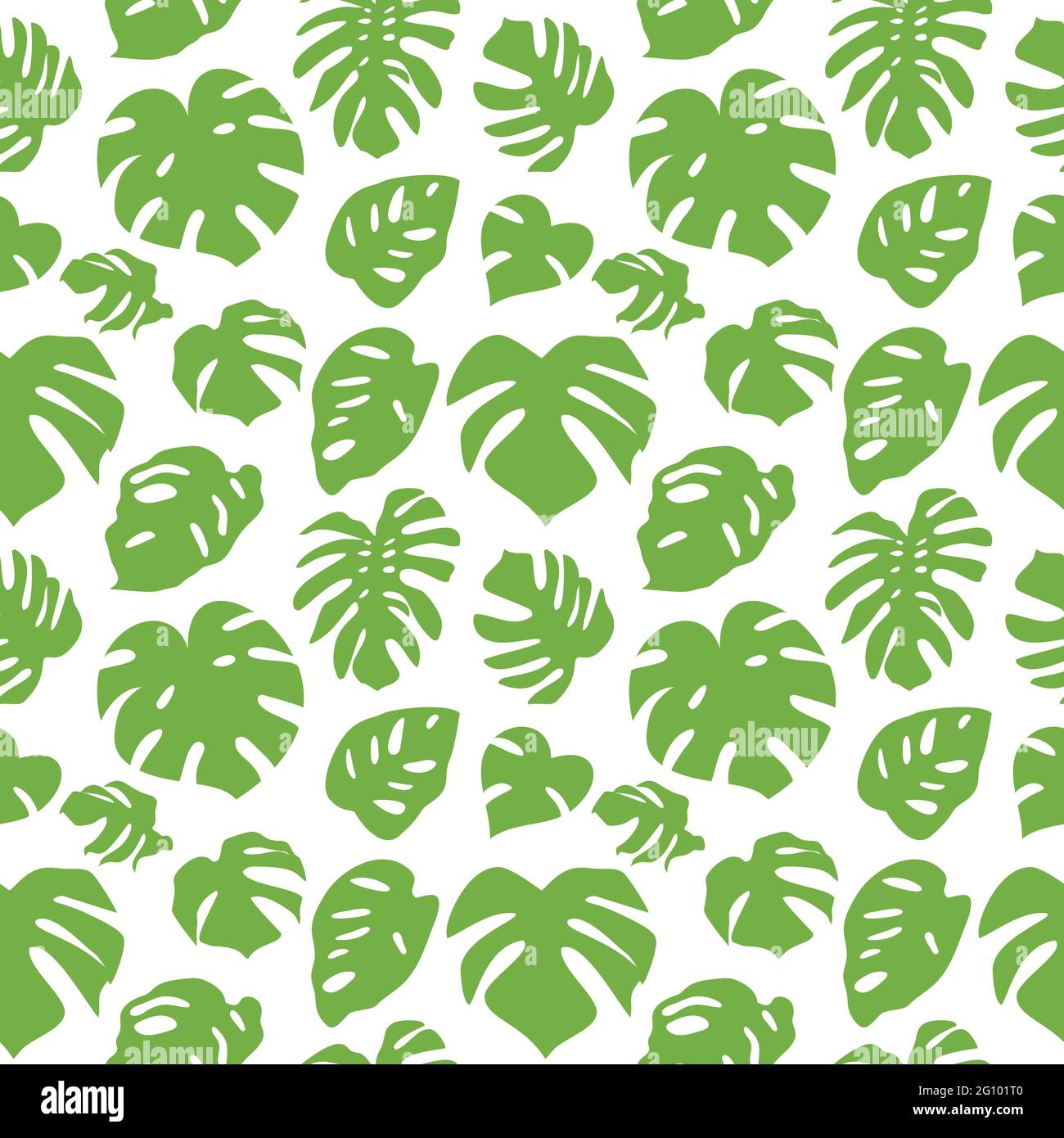 Seamless pattern with green tropical leaves on white background Stock ...