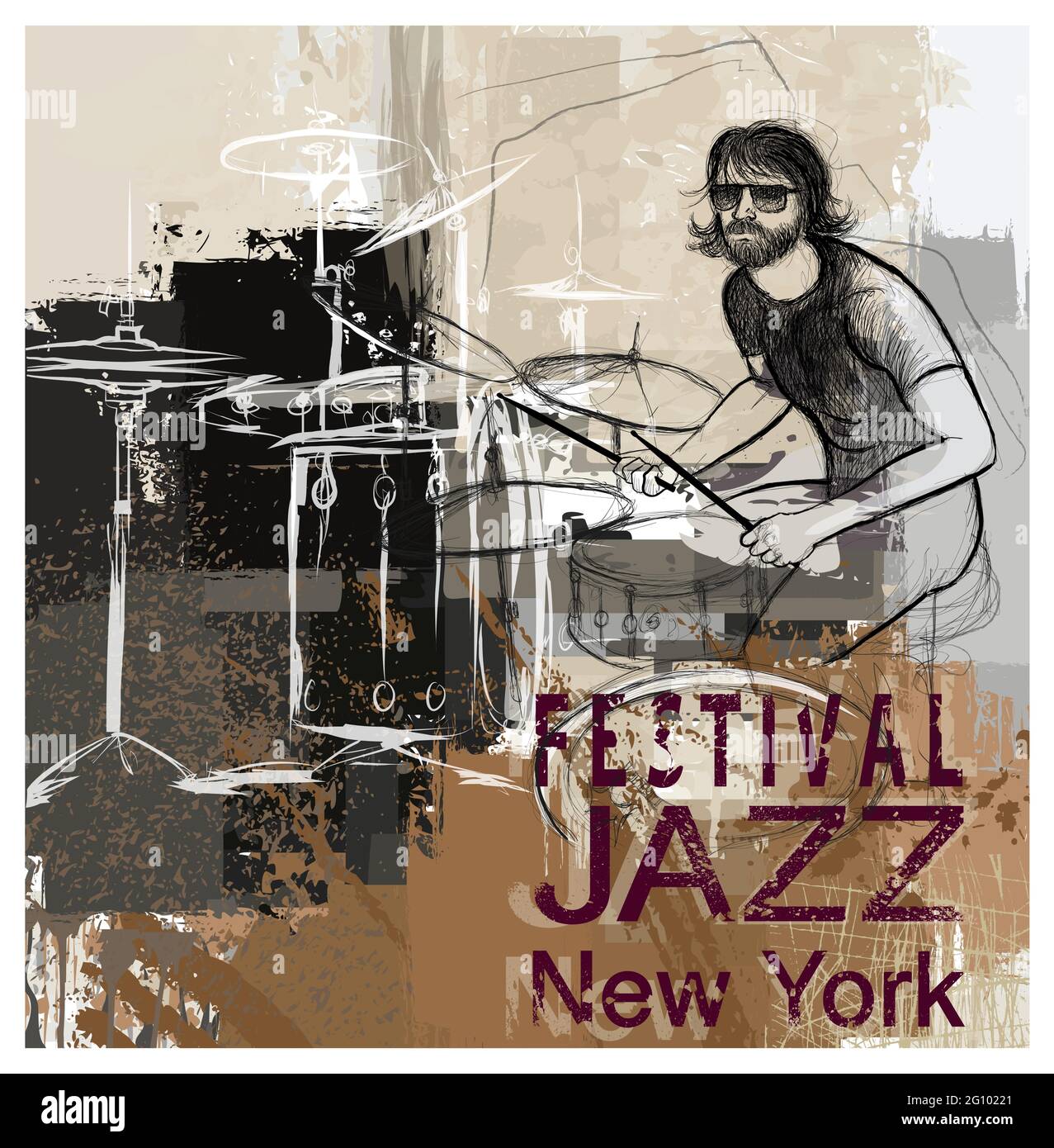 Drummer over grunge background - vector illustration Stock Vector