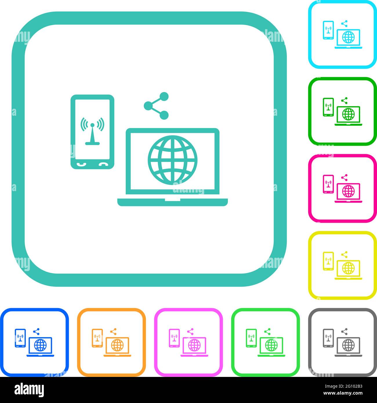 Share mobile internet vivid colored flat icons in curved borders on ...