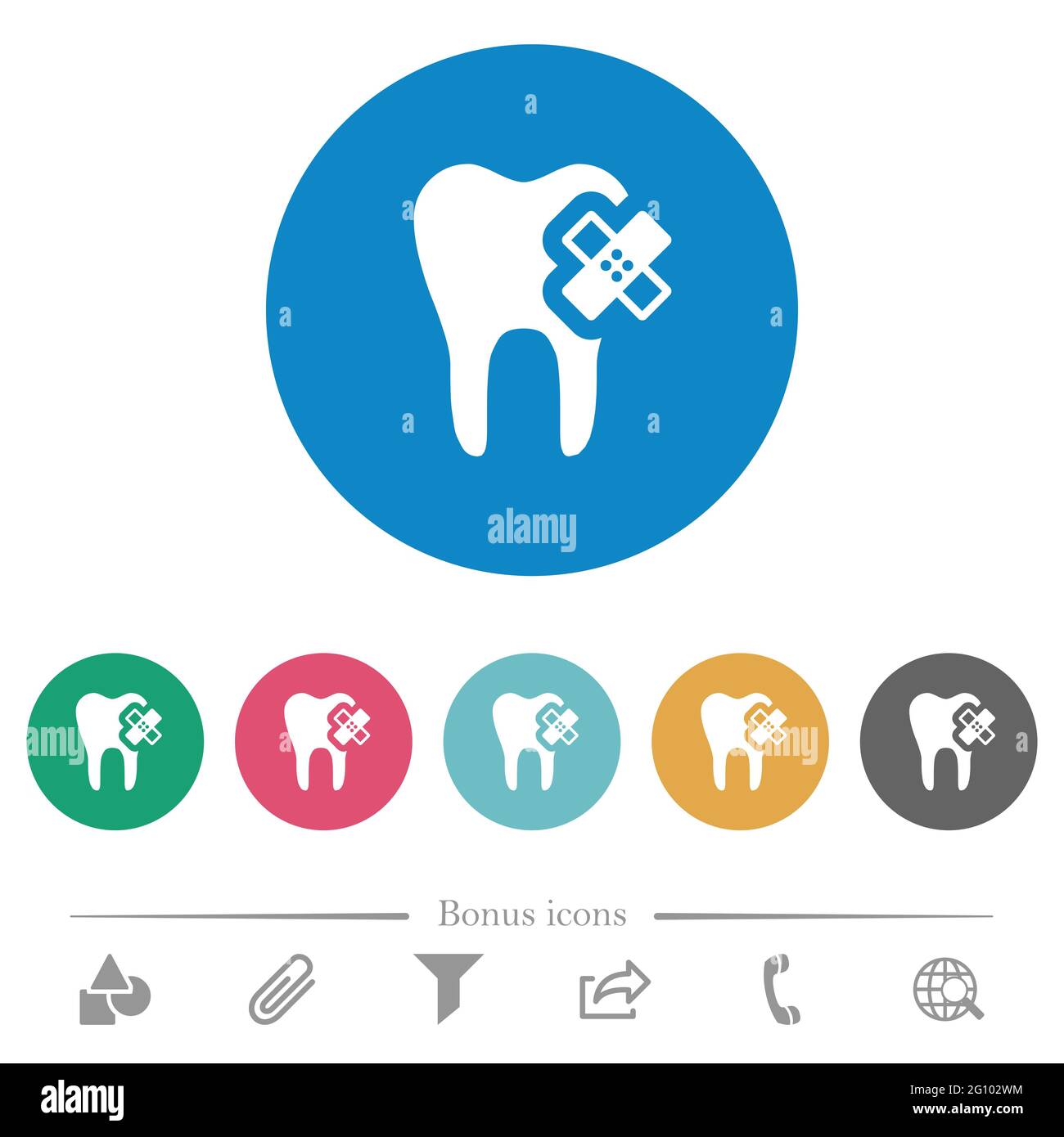 Dental care flat white icons on round color backgrounds. 6 bonus icons ...