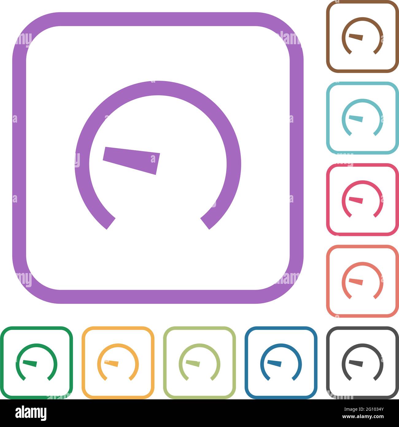 Speedometer simple icons in color rounded square frames on white ...