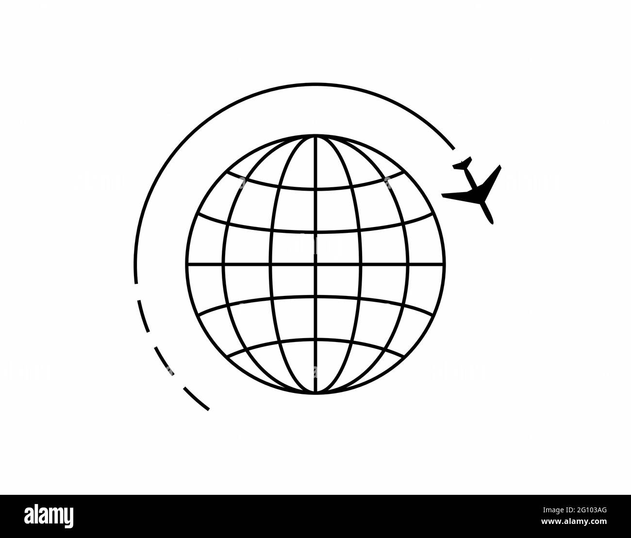 Travel around the world, plane flying around the earth as a logo, sign or vector for apps, website, logo or sign flat vector line art Stock Vector