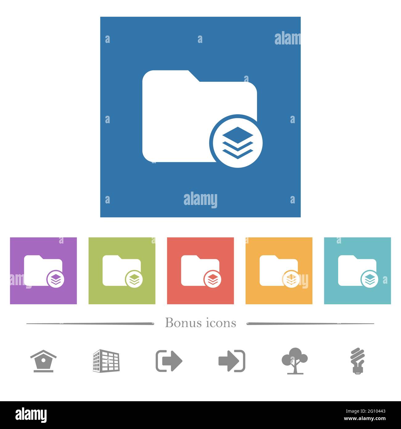 Directory structure flat white icons in square backgrounds. 6 bonus ...