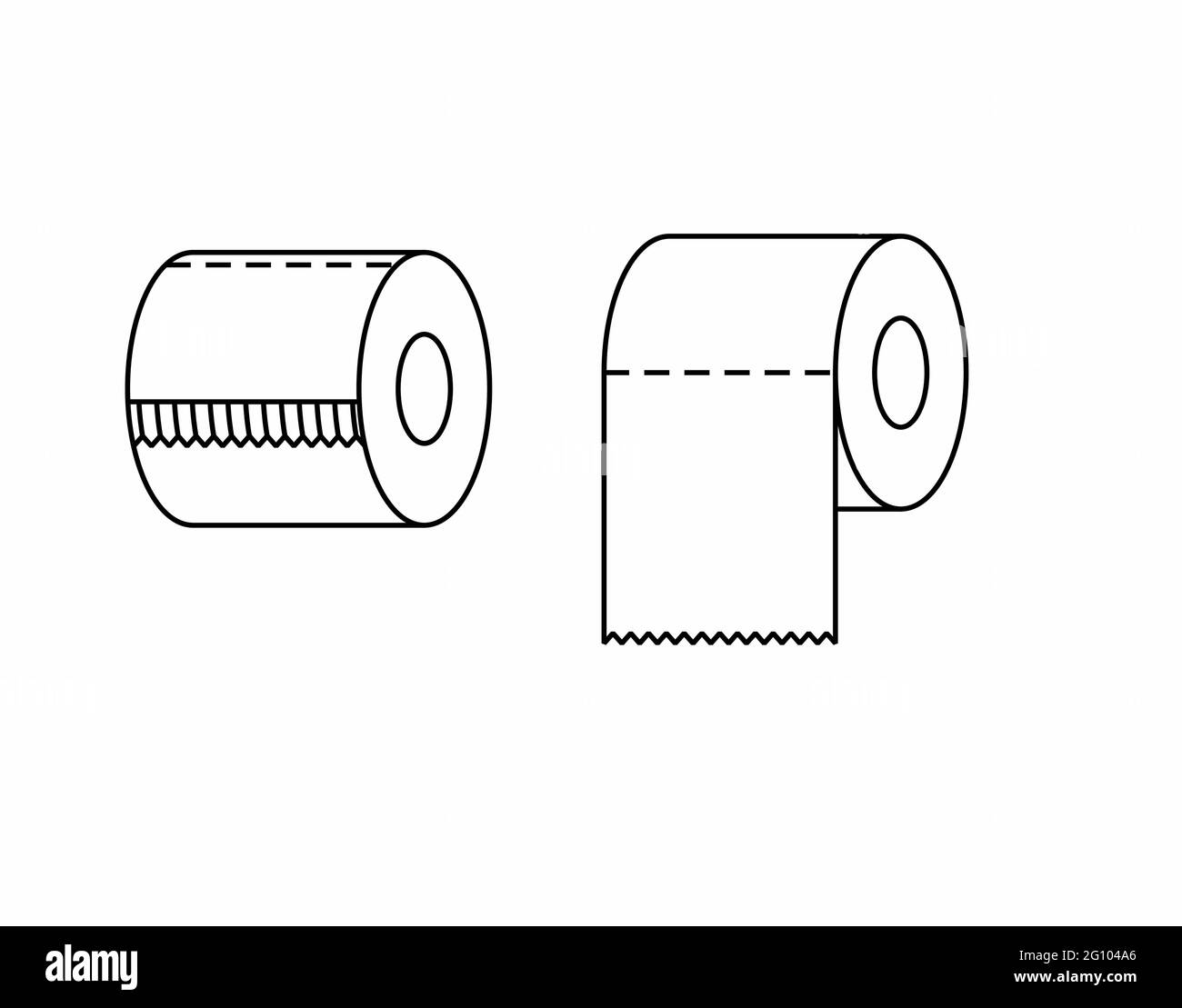 Toilet tissue paper roll with ridges a full roll and a roll in use line art icon, sign or logo for signs, apps and websites in black and white vector Stock Vector