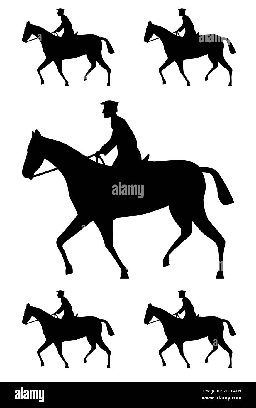 Horse rider silhouette black on white canvas side view horse and jockey , logo or sticker size , vector high quality , pony Stock Vector