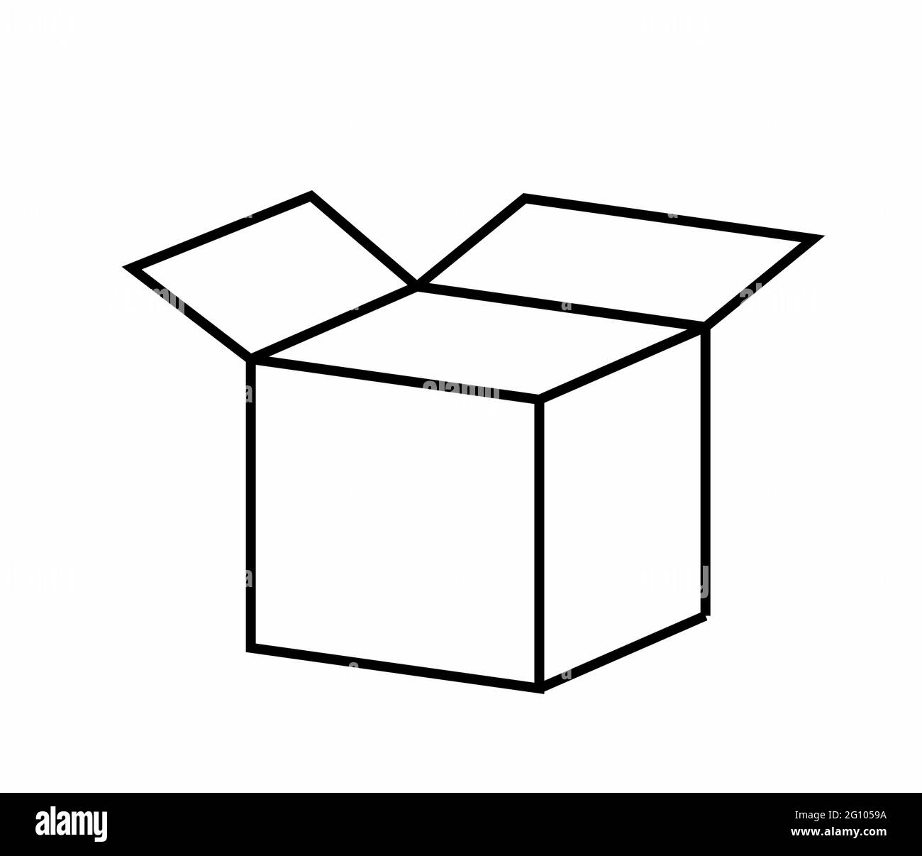 Open cardboard box isolated vector in black and white for signs, logo, apps or websites Stock Vector