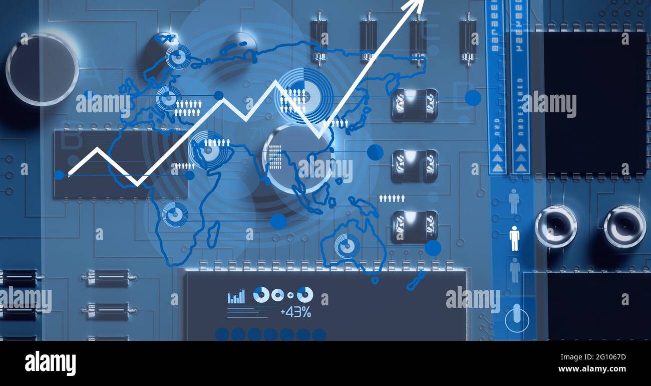 Map Composition Pc Composition of world map and data processing over computer circuit ...