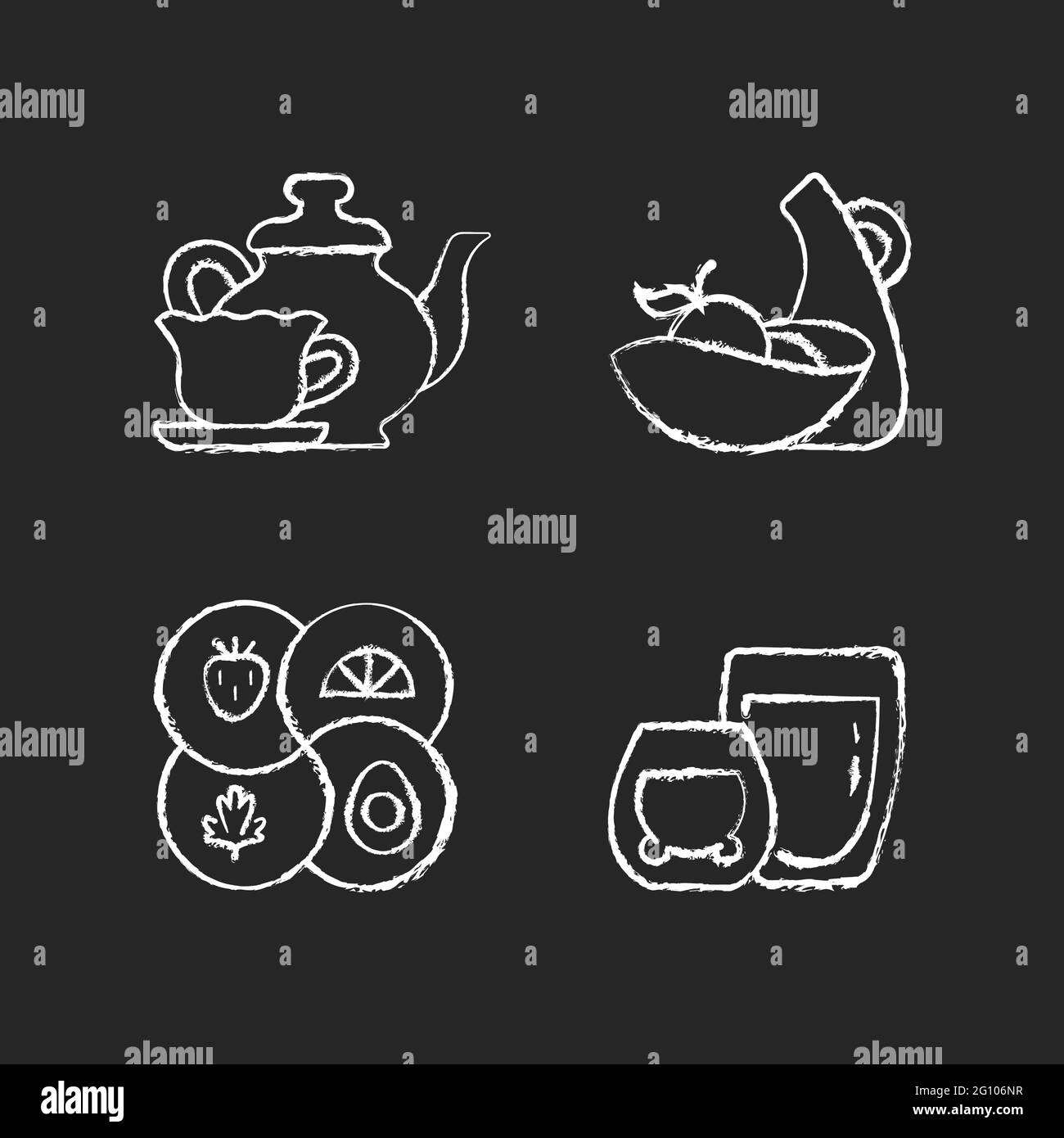 Trendy kitchenware chalk white icons set on dark background Stock Vector