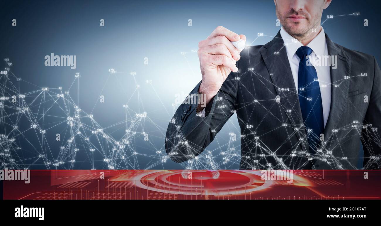 Compostion of network of connections over caucasian businessman Stock ...