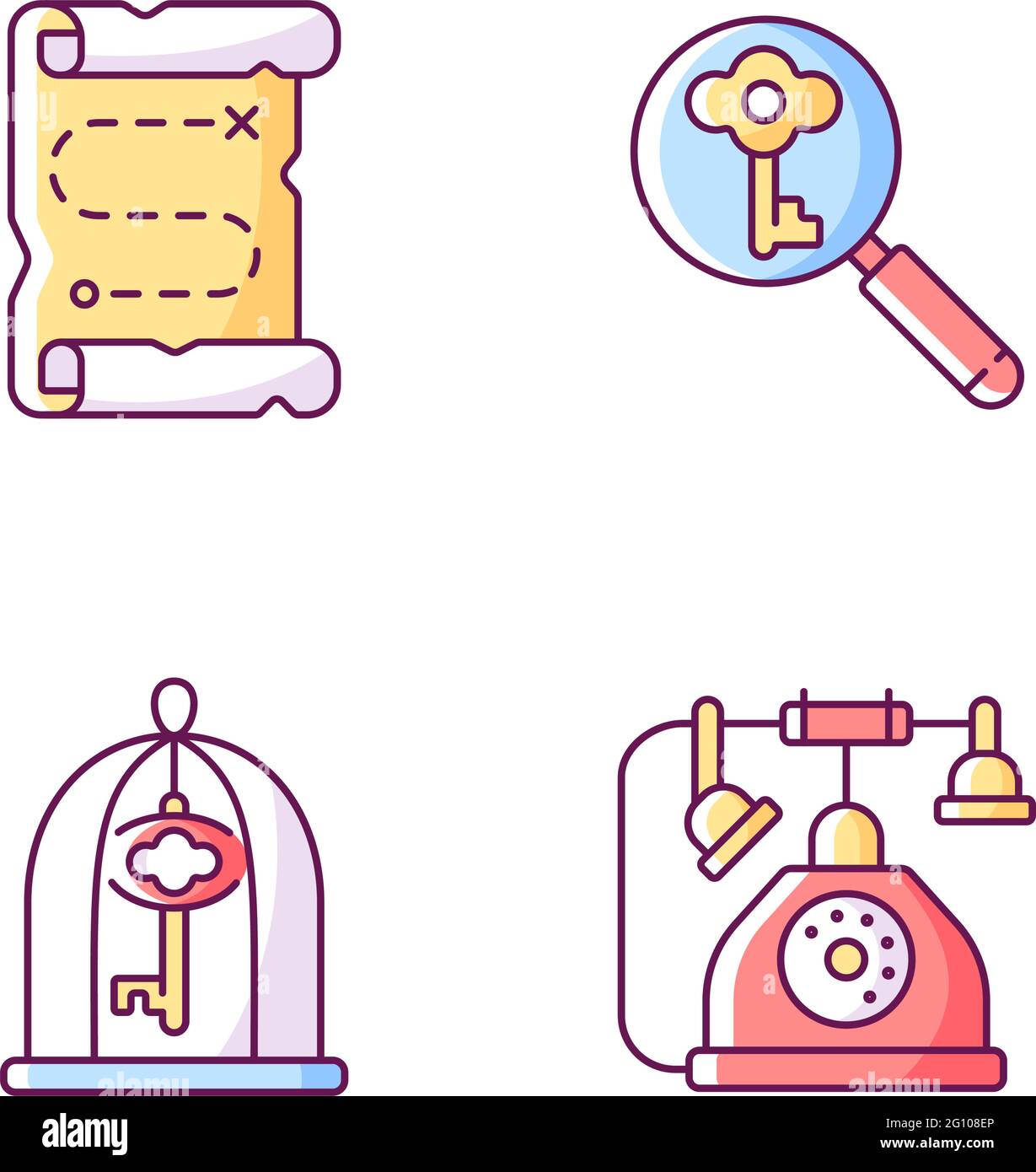 Solving quest RGB color icons set Stock Vector