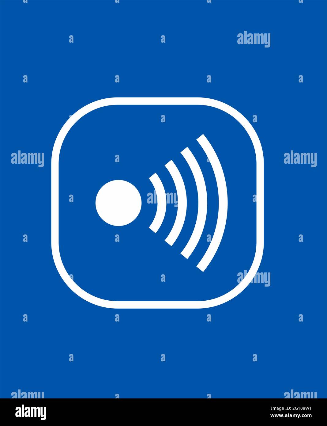 Wifi logo in a rectangle with rounded corners vector white on blue Stock Vector