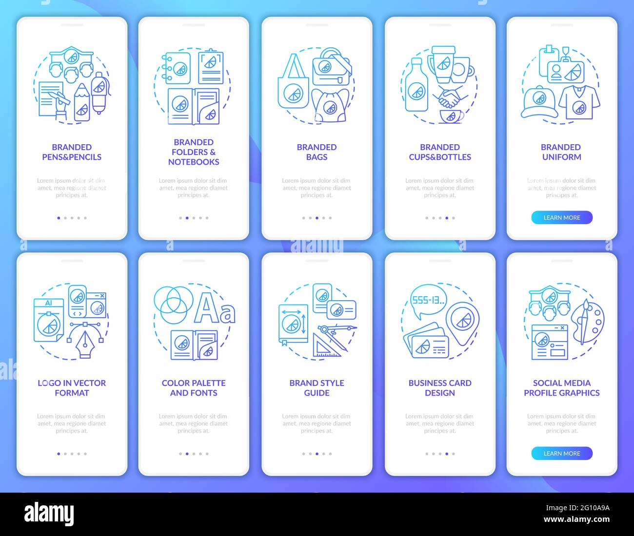 Corporate identity onboarding mobile app page screen with concepts set ...