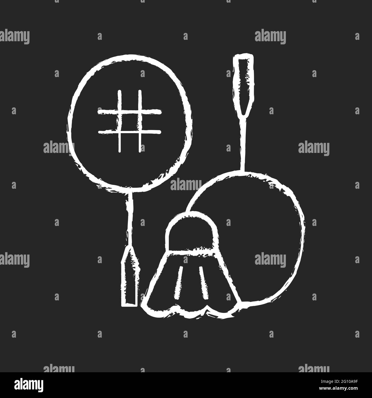 Badminton chalk white icon on dark background Stock Vector