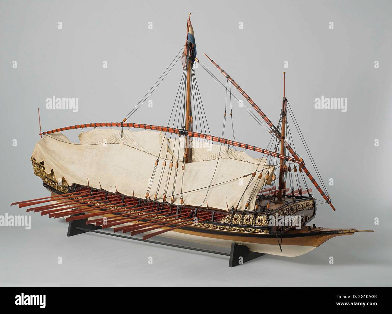Model of a galley. The galley originated in the Mediterranean region