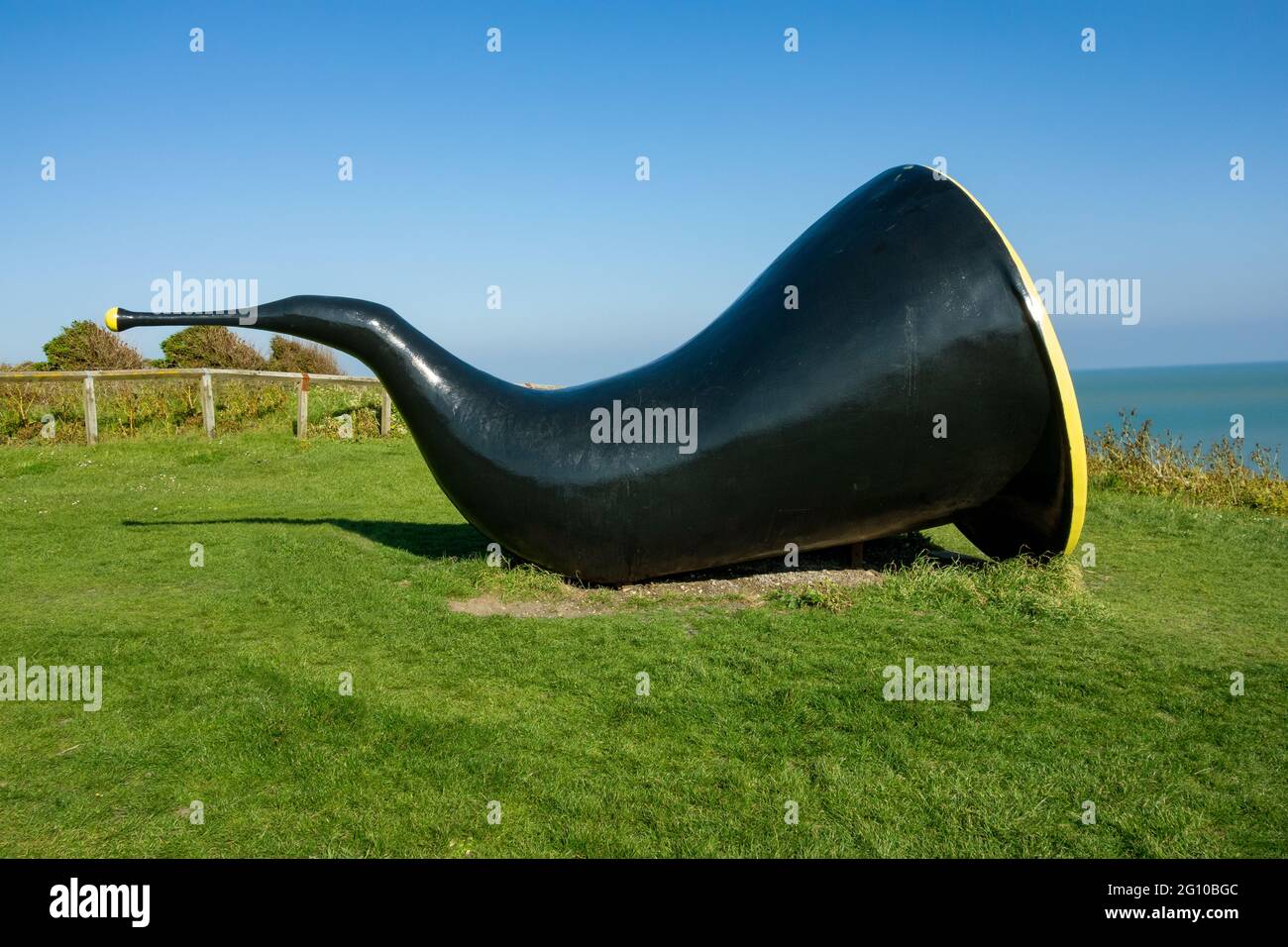 Giant Sculpture of a Acoustic Horn, by Marc Schmitz, Dolgor Ser-Od, overlooking Folkestone Harbour Stock Photo