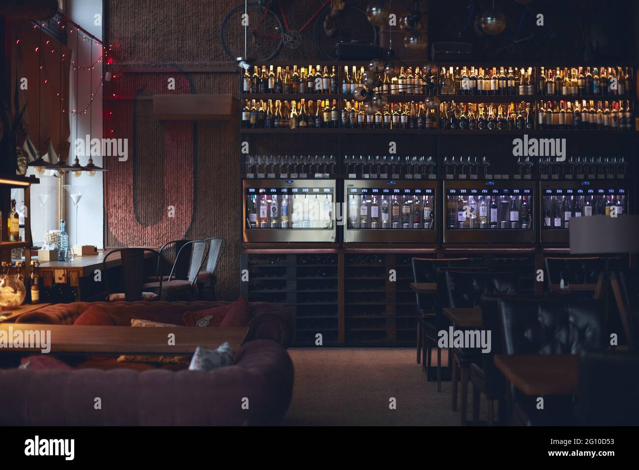 The premises of a stylish vintage wine bar. The concept of quality
