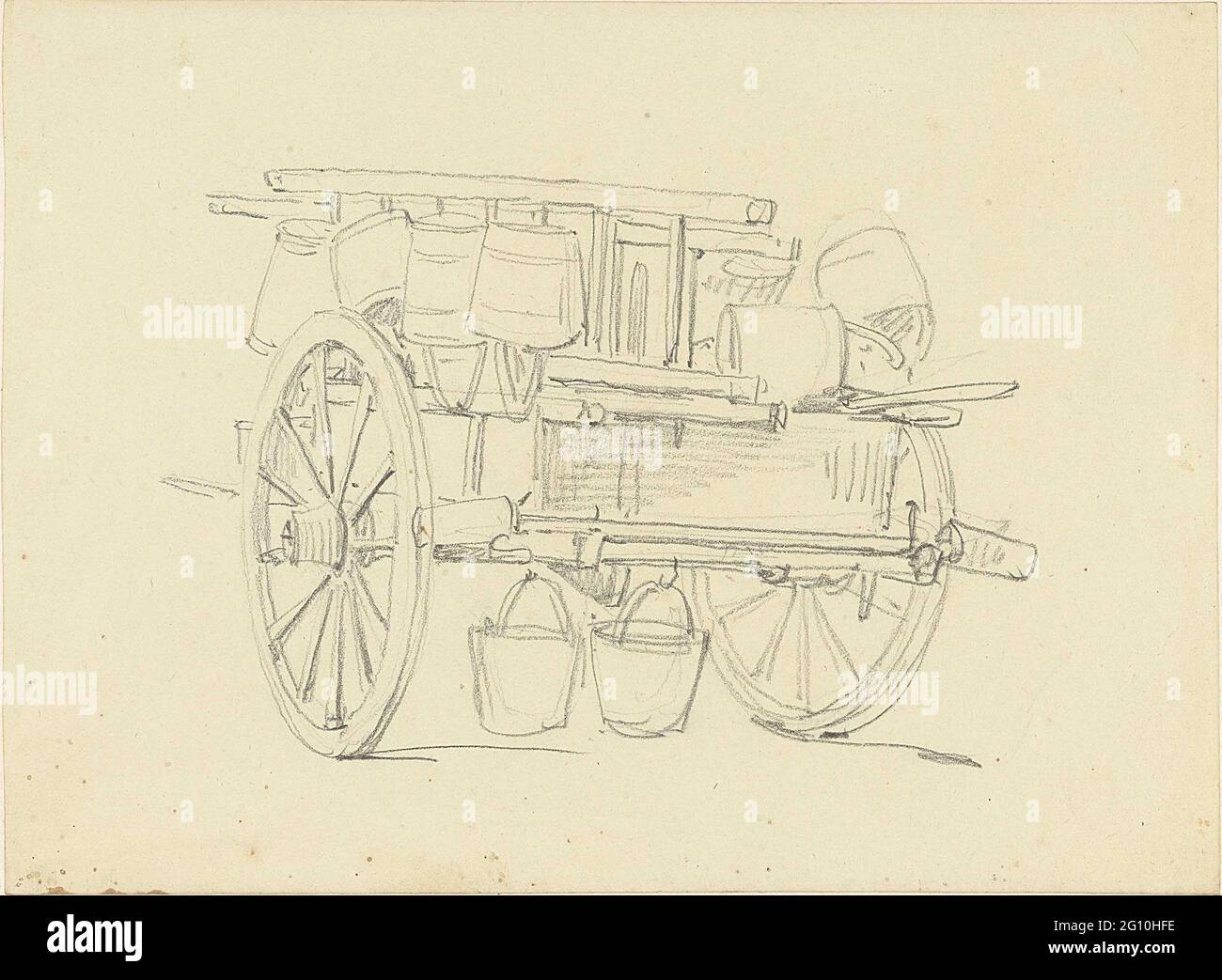 Twowheeled cart with ladders and buckets Stock Photo Alamy