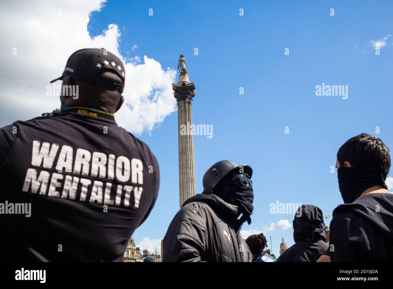 London UK 13 June 2021 Protester,s in Trafalgar square during the demonstration. The death of George Floyd in Minneapolis police as lead to protests. Stock Photo