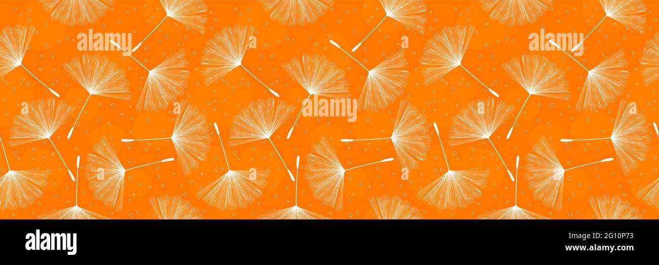 Decorative banner with flying dandelion seeds, repeating vector pattern Stock Vector