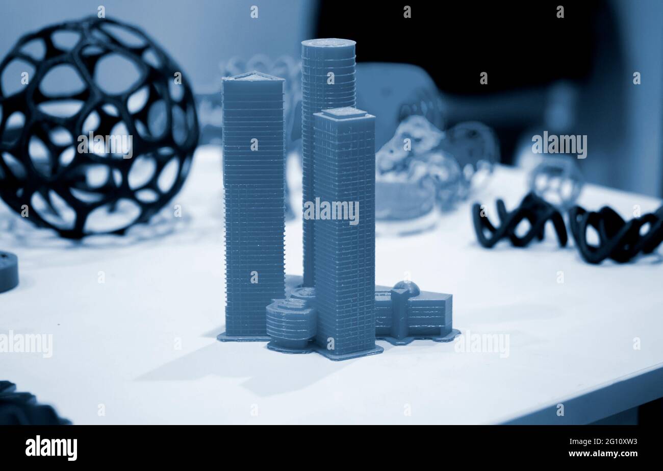 Abstract object printed by 3d printer close-up. Stock Photo