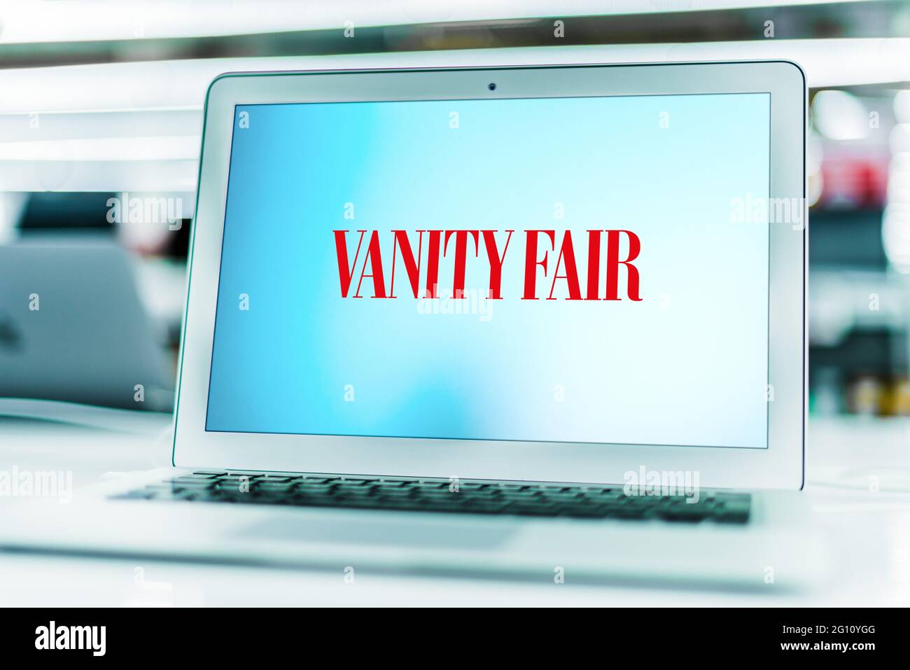 POZNAN, POL - MAY 15, 2021: Laptop computer displaying logo of Vanity Fair, a monthly magazine of pop culture, fashion, and current affairs published Stock Photo