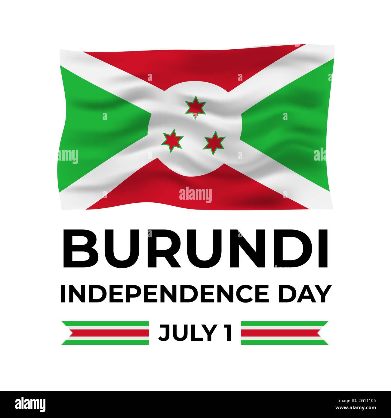 Burundi Independence Day lettering with flag isolated on white
