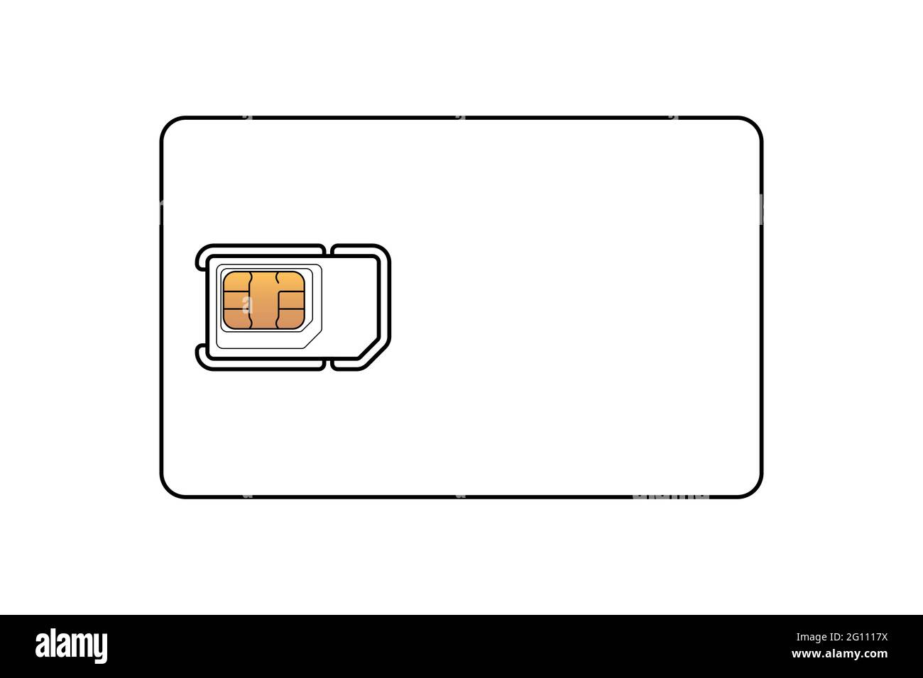 Mobile phone sim card with standard, micro and nano EMV chip linear design template. Plastic card symbol mockup on white background vector isolated illustration Stock Vector