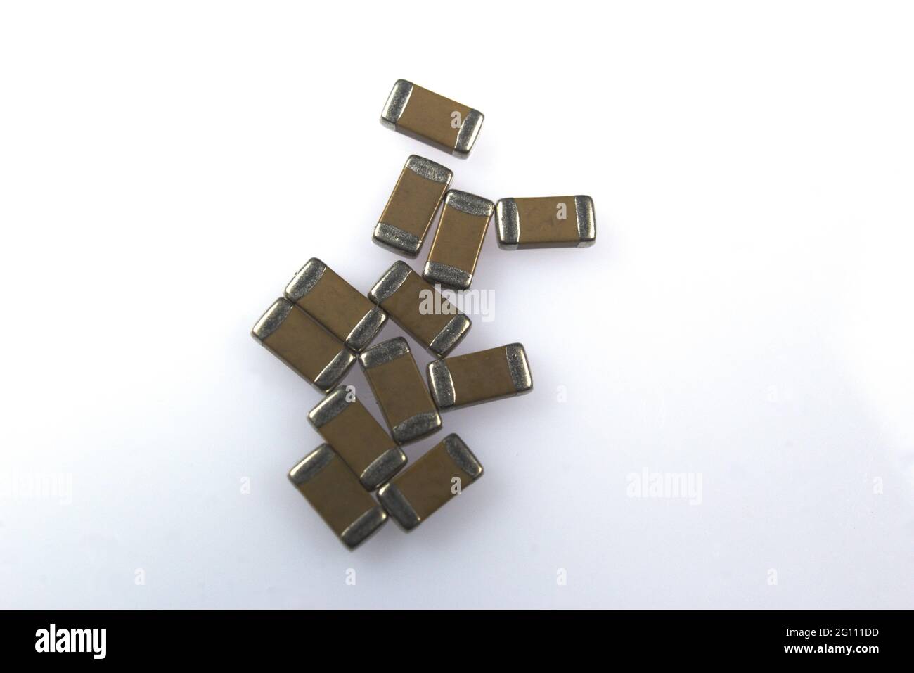 Electronic components:ceramic capacitors. Passive two-terminal electrical component that stores electrical energy. Stock Photo