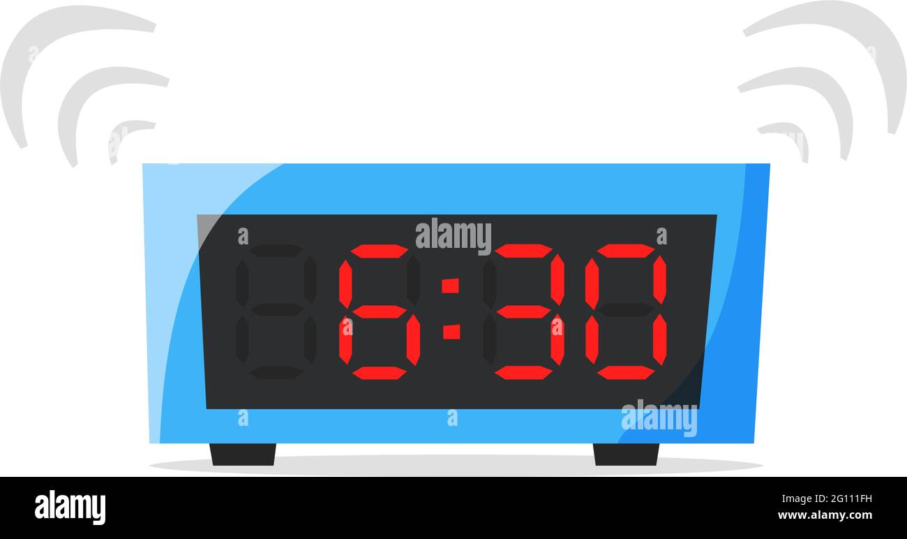 Ringing alarm clock, electronic clock, early morning concept, waking up early, flat style vector illustration Stock Vector