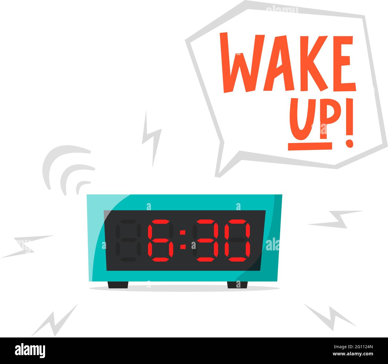 Ringing alarm clock, electronic clock, early morning concept, waking up early, flat style vector illustration Stock Vector