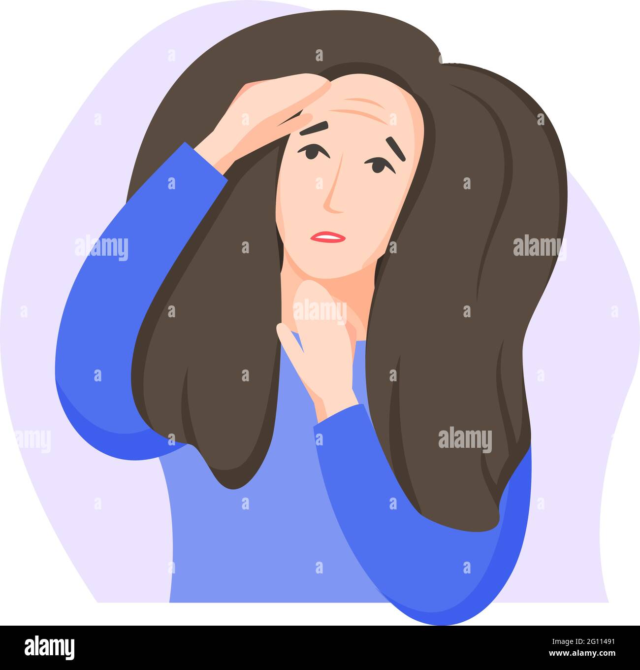 Woman found first wrinkles, worry about getting old, dissatisfaction with oneself, appearance-related social pressure and ageism issue, flat style. Ve Stock Vector