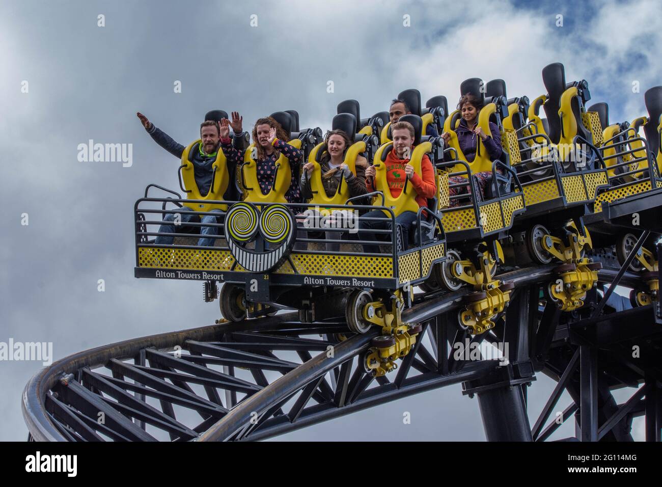 The World Record Breaking Rollercoaster , The Smiler at Alton Towers, Will Turn you upside down a record 14 Times per ride ! Stock Photo