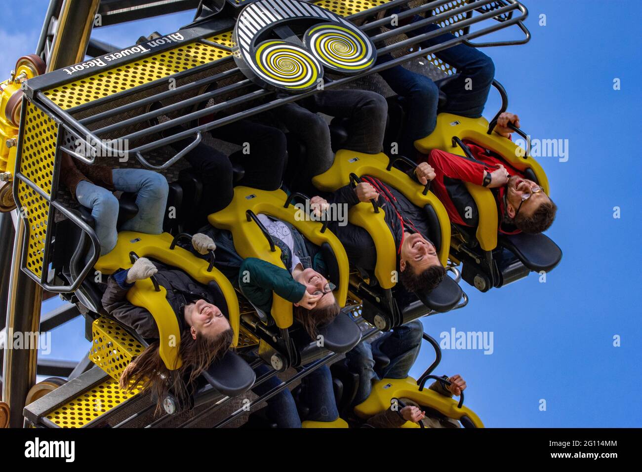 The World Record Breaking Rollercoaster , The Smiler at Alton Towers, Will Turn you upside down a record 14 Times per ride ! Stock Photo