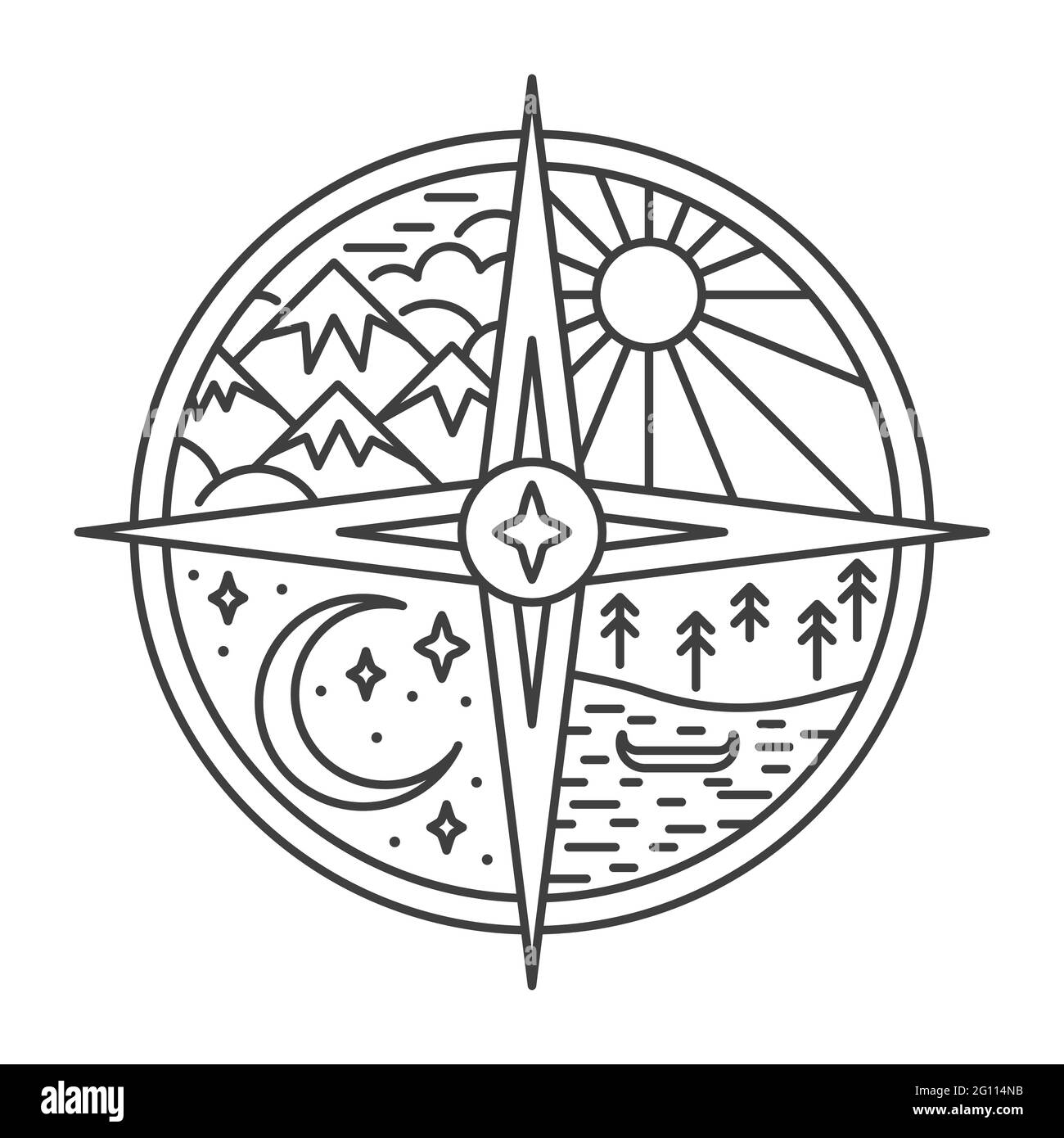 Compass line art Black and White Stock Photos & Images - Alamy