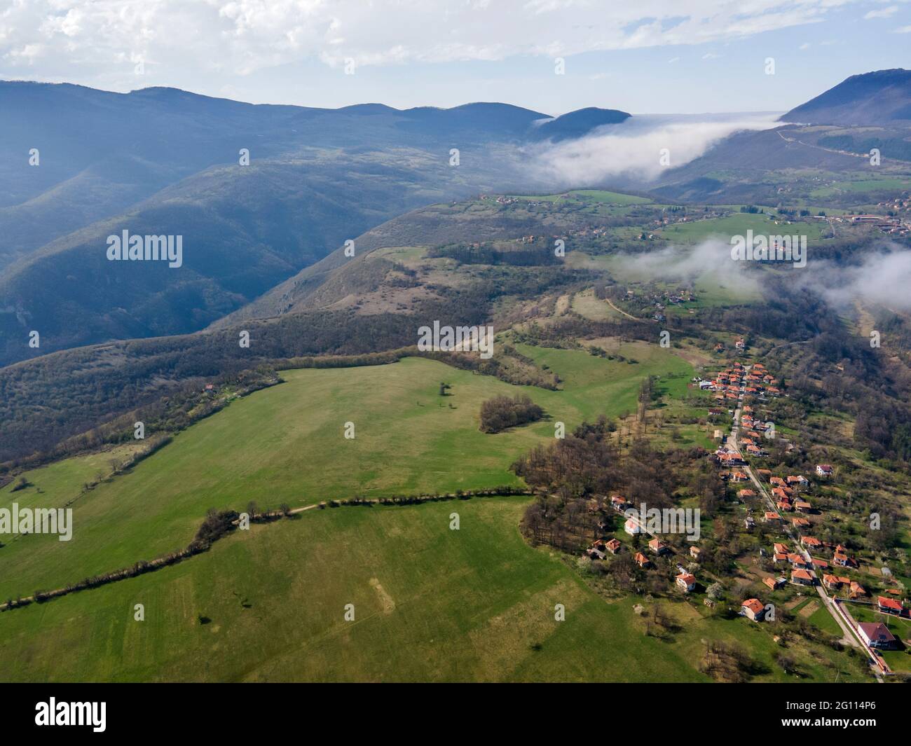 Aerial view of Iskar river Gorge near village of Milanovo, Balkan ...