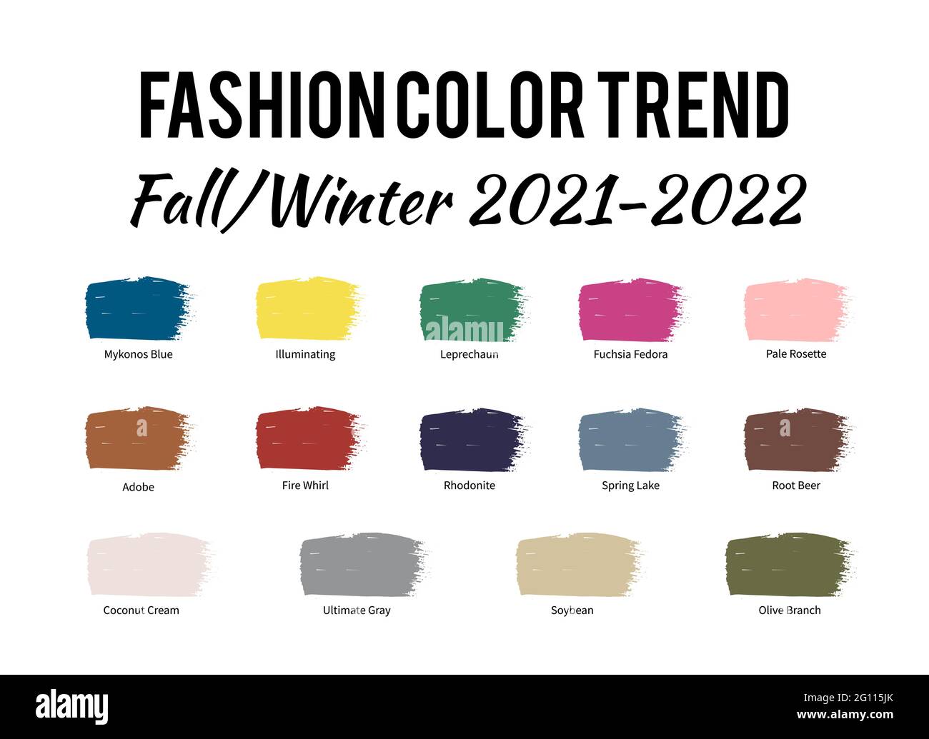 Fashion Color Trend Autumn Winter 2021 - 2022. Brush strokes of paint ...