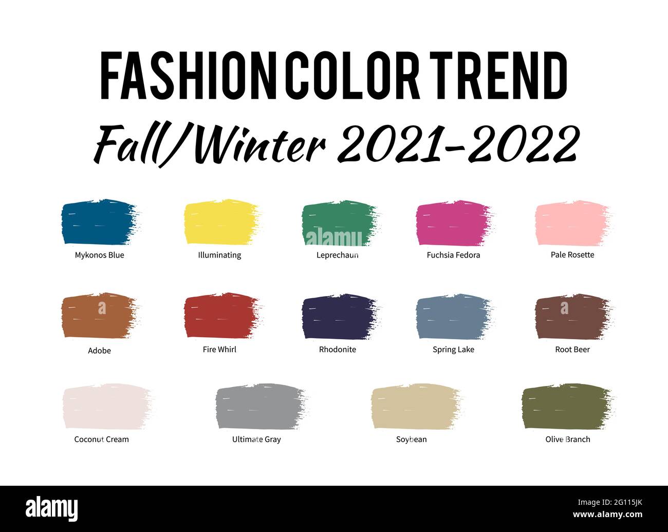 Fashion Color Trend Autumn Winter 2021 - 2022. Brush strokes of paint color  with names swatches. Trendy colors palette guide. Easy to edit vector temp  Stock Vector Image & Art - Alamy