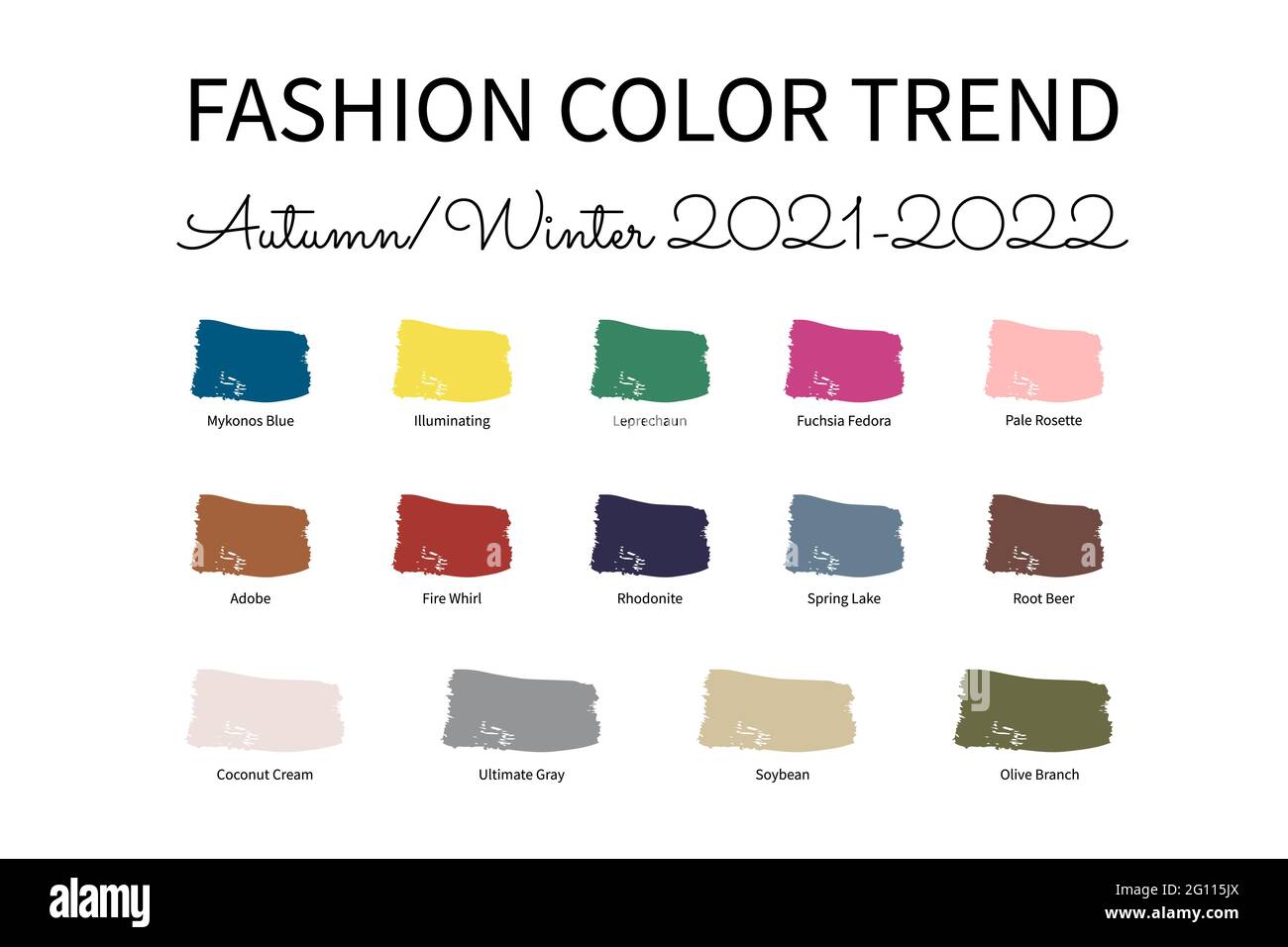 Fashion Color Trend Autumn Winter 2021 - 2022. Trendy colors palette guide.  Brush strokes of paint color with names swatches. Easy to edit vector temp  Stock Vector Image & Art - Alamy