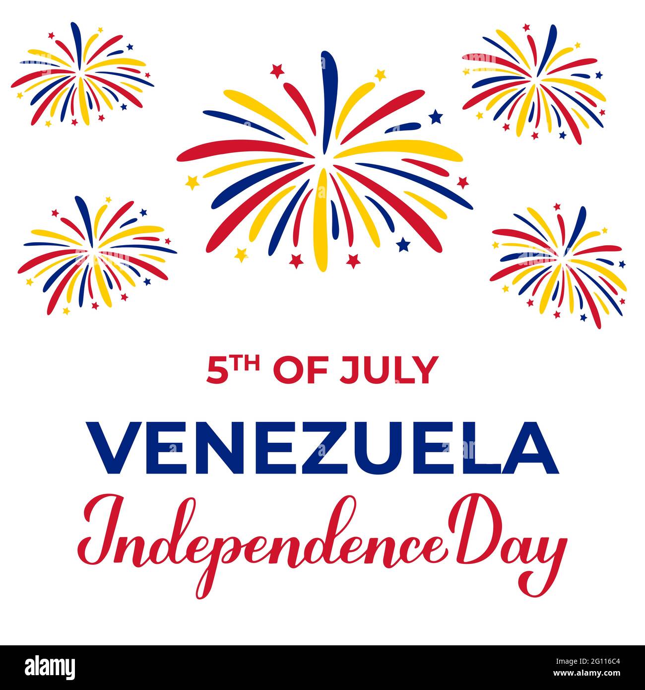 Venezuela Independence Day lettering with fireworks isolated on white