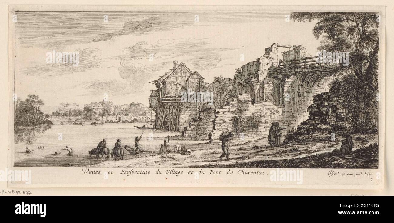 Ways and perspective of the village and the bridge of Charenton Stock