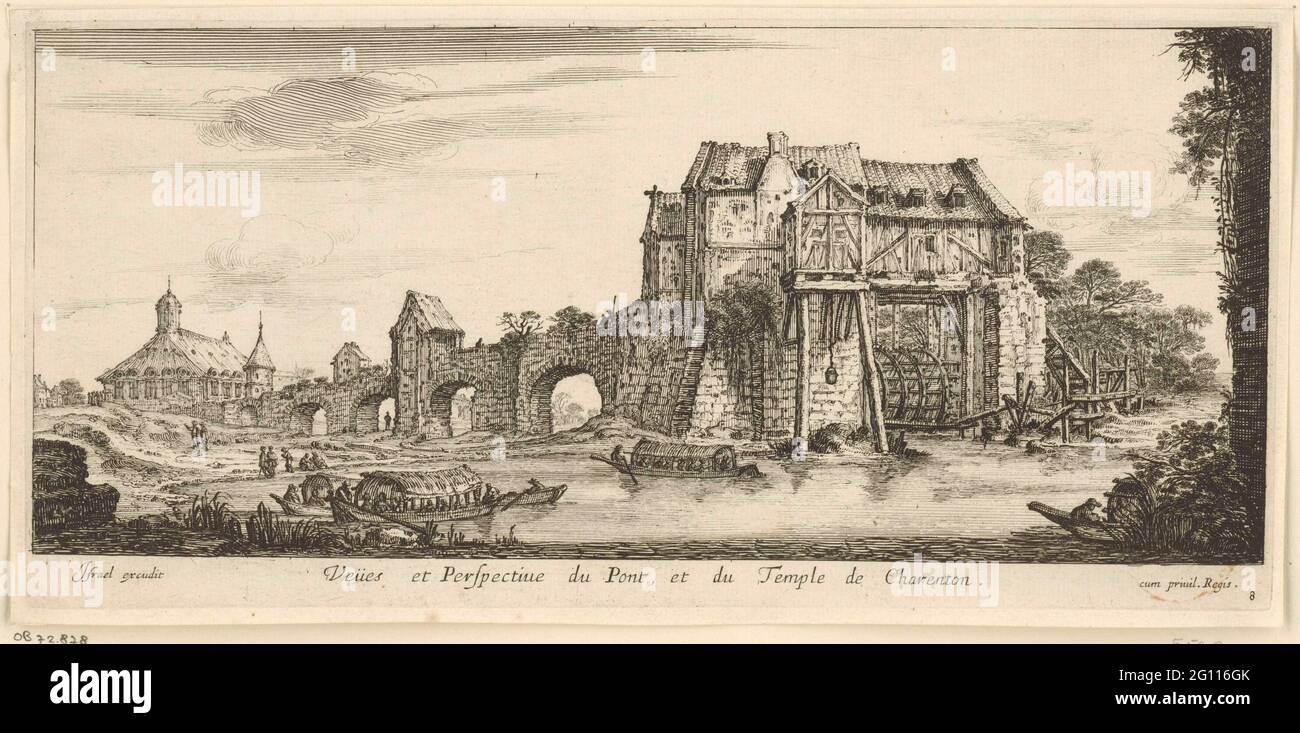 Ways and perspective of the Bridge and the Temple of Charenton Stock