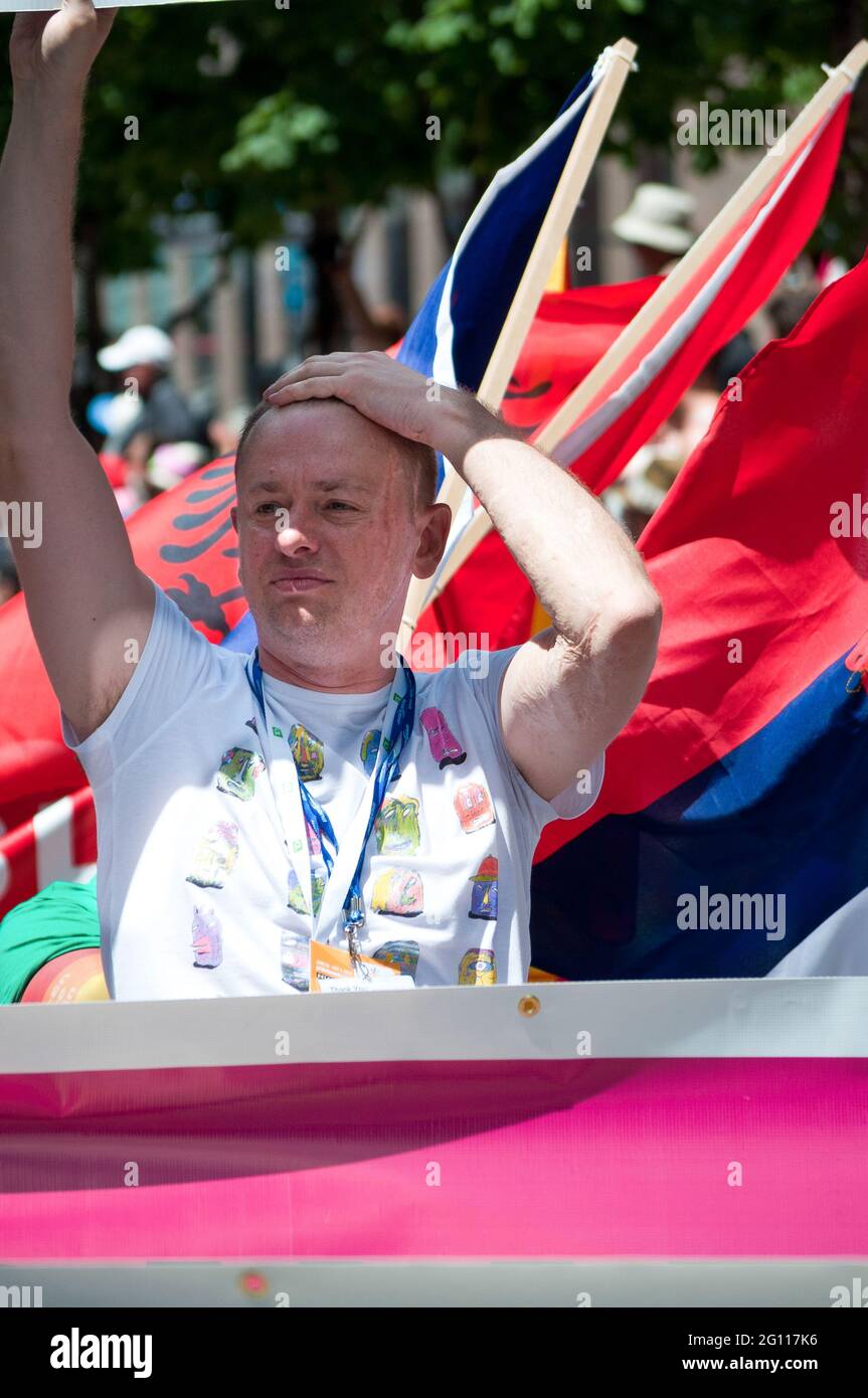 Goran Miletic - International Grand Marshal of the  Pride Parade- partaking in  the closing activity of the Toronto's  Pride Festival which celebrates Stock Photo