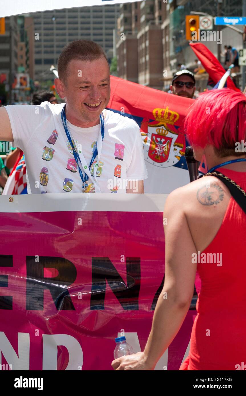 Goran Miletic - International Grand Marshal of the  Pride Parade- partaking in  the closing activity of the Toronto's  Pride Festival which celebrates Stock Photo