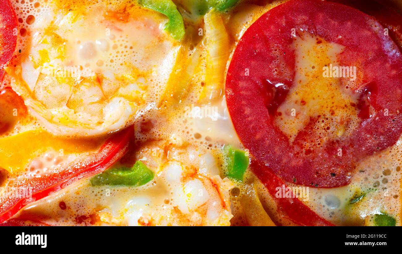 top view of shrimps stew, moqueca, Brazilian dish Stock Photo