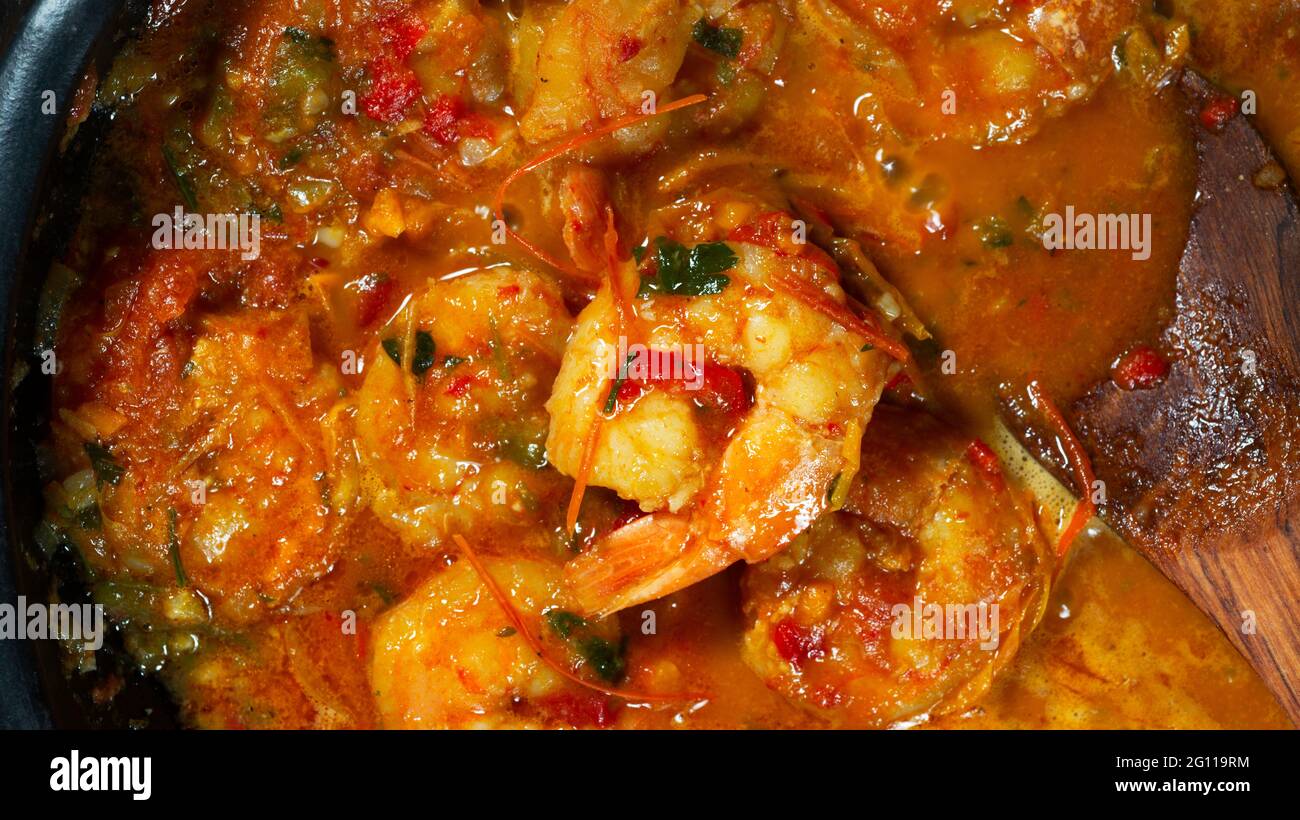 top view of shrimps stew, moqueca, Brazilian dish Stock Photo