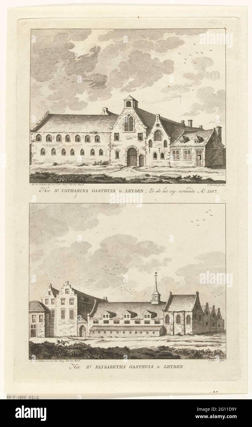 Two faces on monasteries in Leiden: Catharina-Gasthuis Anno 1567 and Elisabethsgasthuis; The St Catharina Gasthuis, in Leyden; So if it showed Zig Ao 1567; The St Elizabeth's Gasthuis, in Leyden. Stock Photo