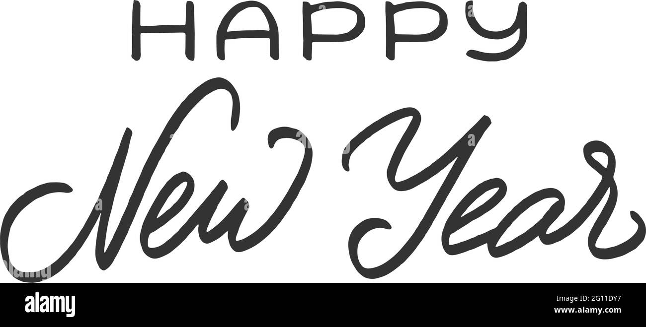 Happy New Year lettering. Greeting text for winter holidays. Phrase for banners, cards, posters with decoration. Vector sign Stock Vector