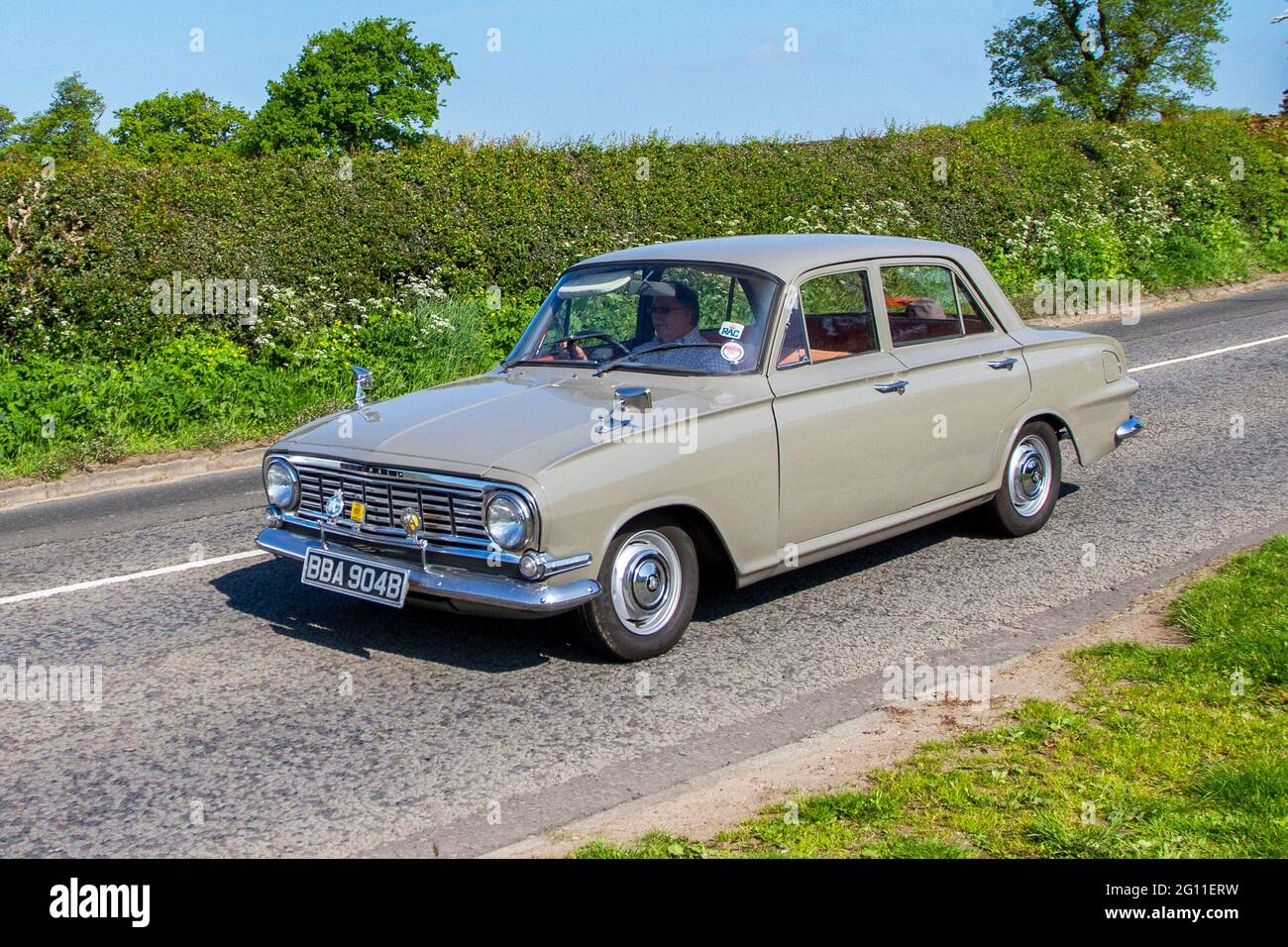 1964 60s grey Vauxhall Victor FB Series 1594cc petrol saloon en-route to Capesthorne Hall classic May car show, Cheshire, UK Stock Photo