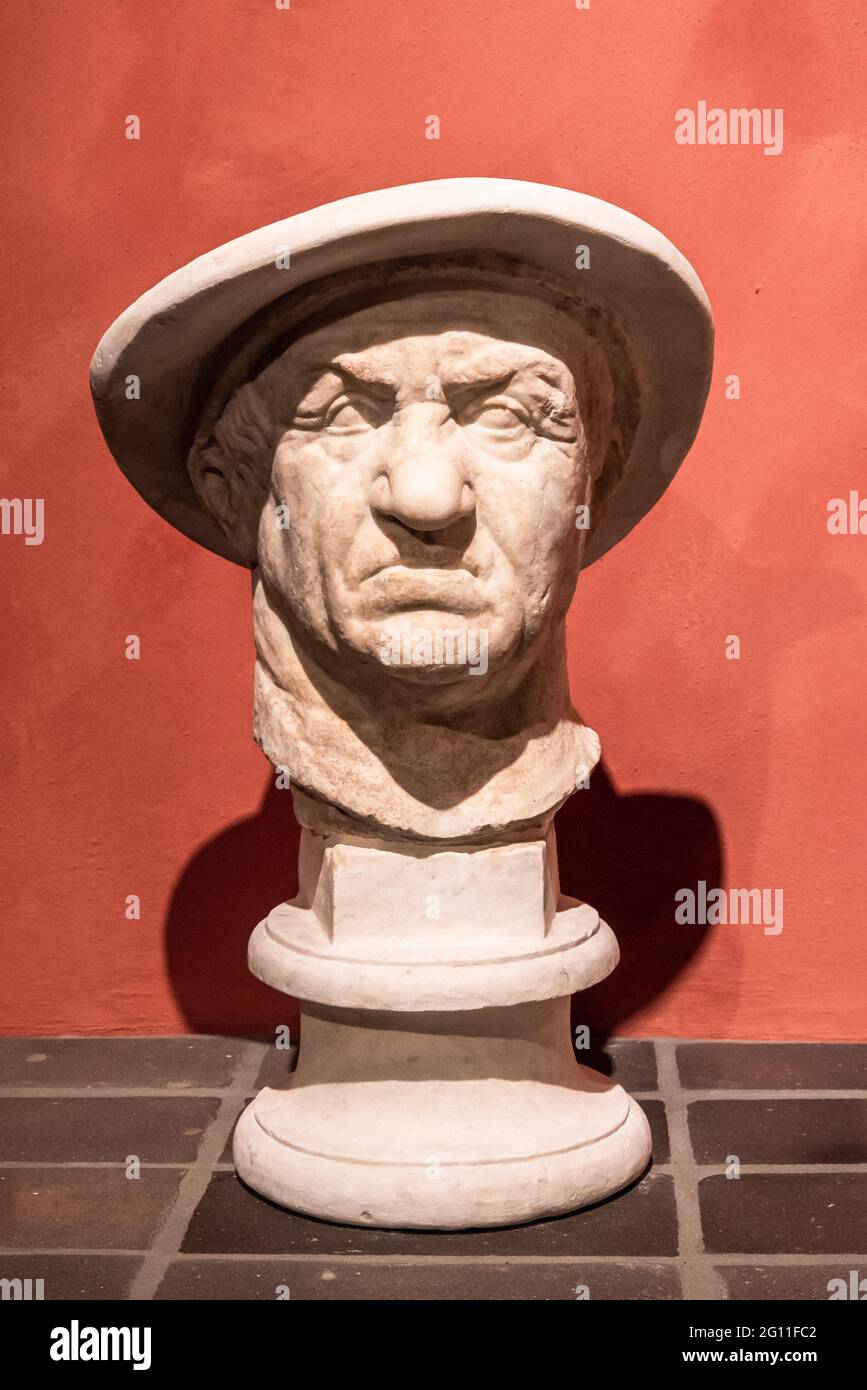 Close-up on bust of grumpy senior man Stock Photo