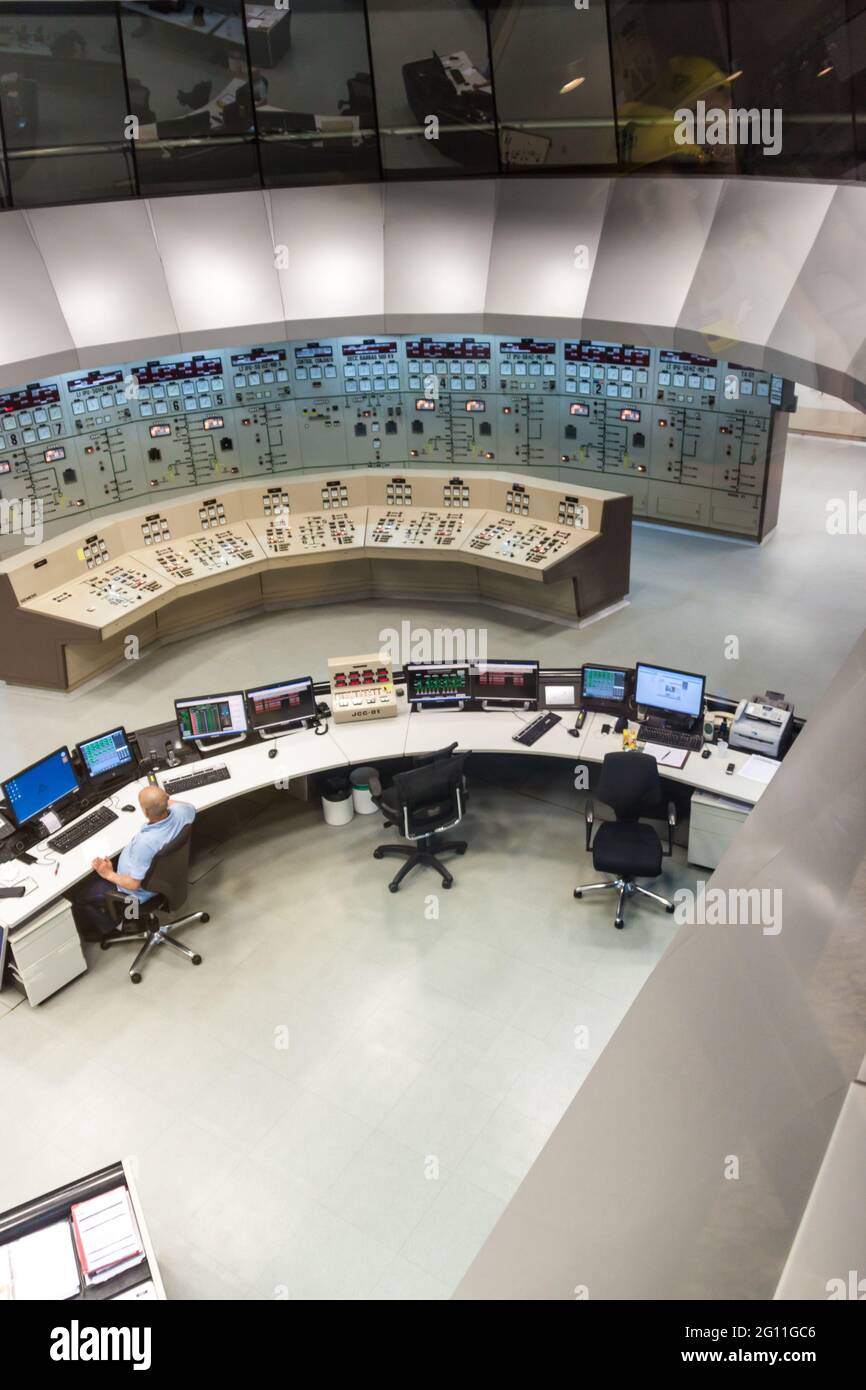 ITAIPU, BRAZIL/PARAGUAY - FEB 4, 2015: Command room of Itaipu dam on river Parana on the border of Brazil and Paraguay Stock Photo
